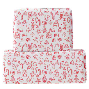 Papier Cadeau Doodle de Vacances Rouge et Blanc