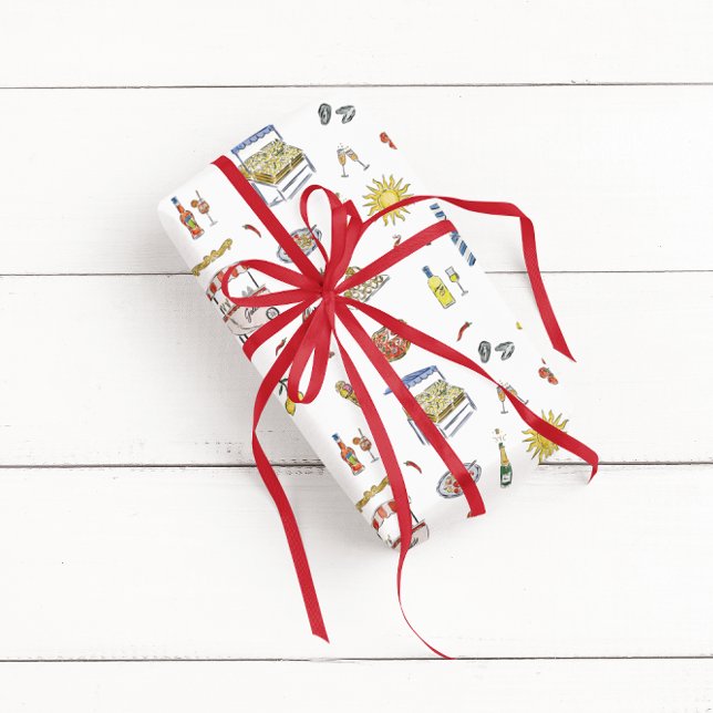 Papier Cadeau Doodle d'été italien méditerranéen (Créateur téléchargé)