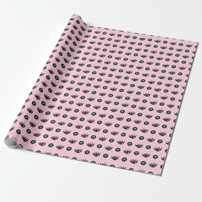 Papier Cadeau Doodle Fille : Coeurs Des Yeux Sans Couleur. (Déroulé)