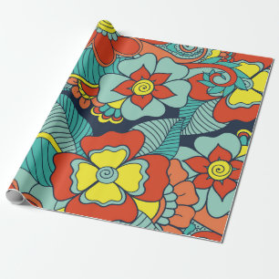 Papier Cadeau Doodle fleur abstraite. Illustration florale, moti