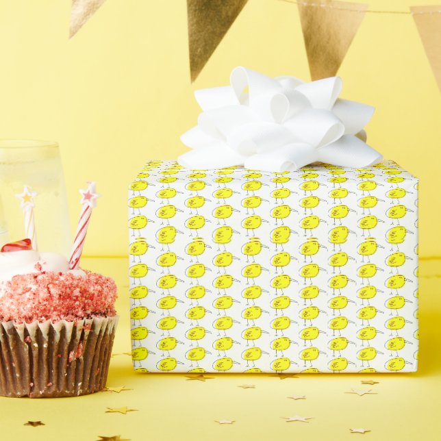 Papier Cadeau Doodle Oiseaux Jaunes Drôles (Fête d'anniversaire)