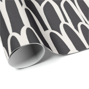 Papier Cadeau Doodle vagues mudcloth mod géométrique simple noir