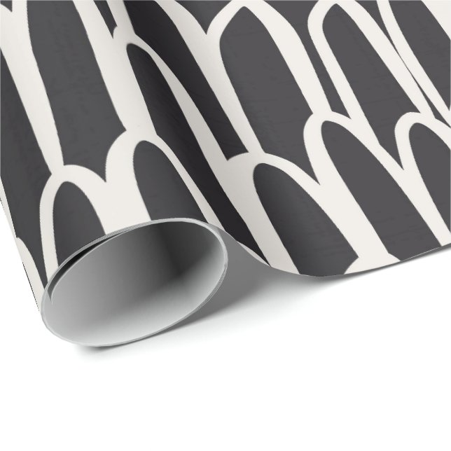 Papier Cadeau Doodle vagues mudcloth mod géométrique simple noir (Coin rond)