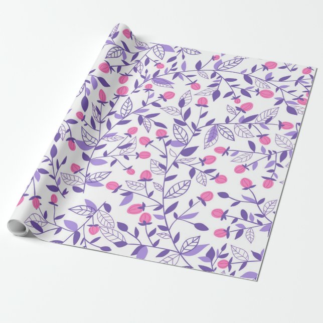 Papier Cadeau Doodles floraux rose et violet (Déroulé)