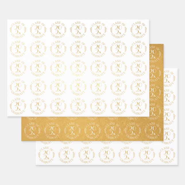 Papier Cadeau Doré Classe de typographie blanche d'or 2021 (Lot)
