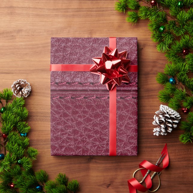 Papier Cadeau Dossier à l'aspect cuir rouge (Cadeau de vacances)
