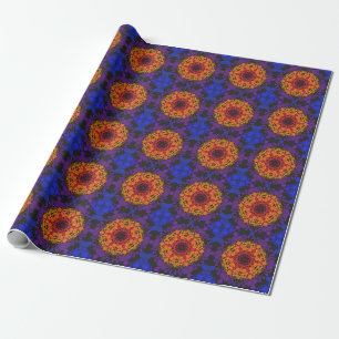Papier Cadeau Dot Mandala Flower jaune violet et bleu