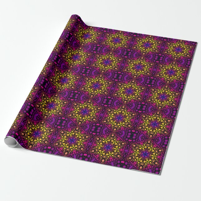 Papier Cadeau Dot Mandala Flower violet et jaune (Déroulé)