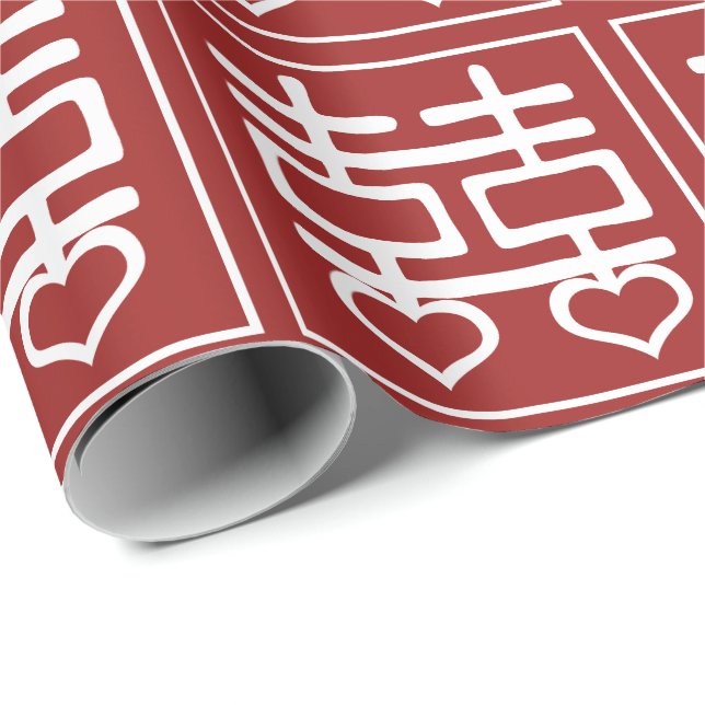 Papier Cadeau Double Happiness Chinese Mariage Heart Detail V1 (Coin rond)