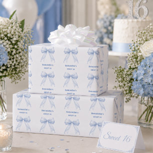 Papier Cadeau Douce 16 perles de ruban bleu
