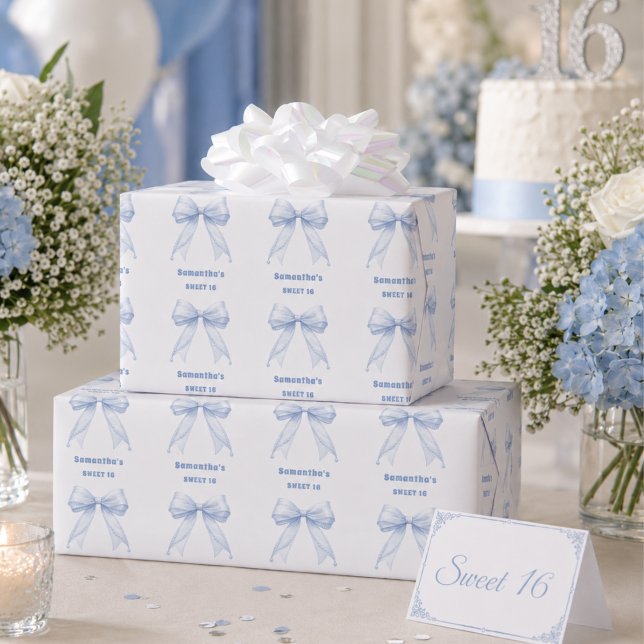 Papier Cadeau Douce 16 perles de ruban bleu (Créateur téléchargé)