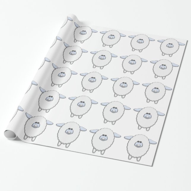 Papier Cadeau Douce Baby Shower Mouton Bleu (Déroulé)