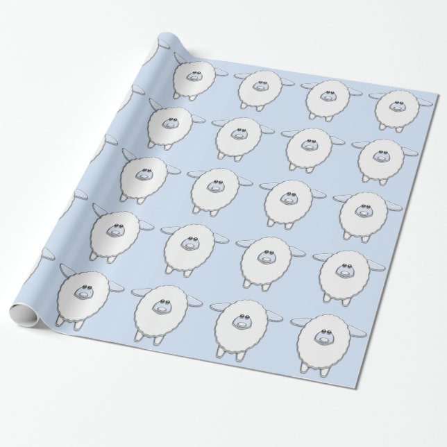 Papier Cadeau Douce Baby Shower Mouton Bleu (Déroulé)