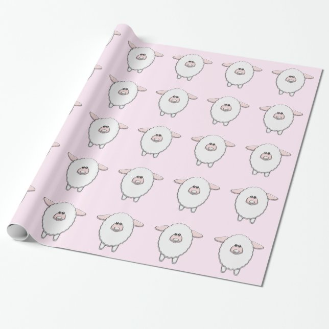Papier Cadeau Douce Baby Shower Mouton Rose (Déroulé)