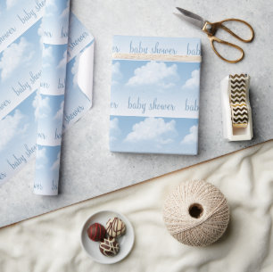 Papier Cadeau Douce Baby Shower Nuages Gouttes de Pluie