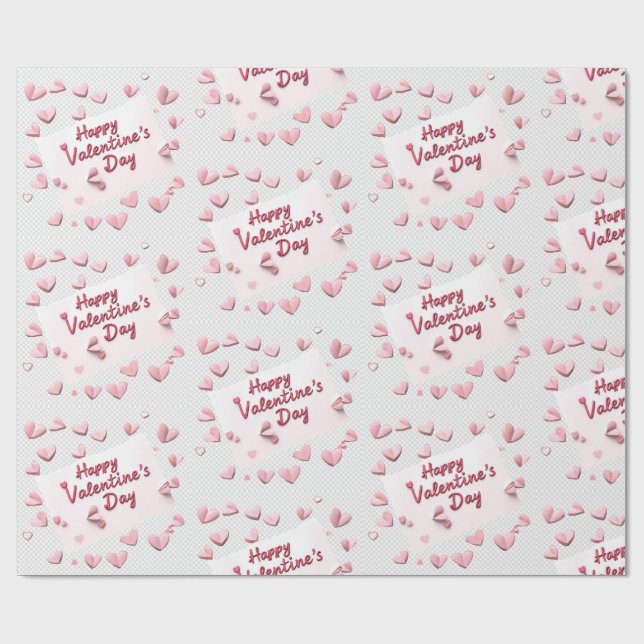 Papier Cadeau Douce Dispersion : Cœurs Corail et Rose Pâle (Plat)