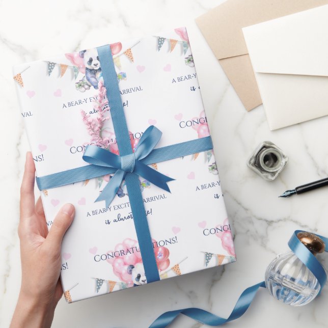 Papier Cadeau Douce fête prénatale avec panda et ballons (Cadeaux)
