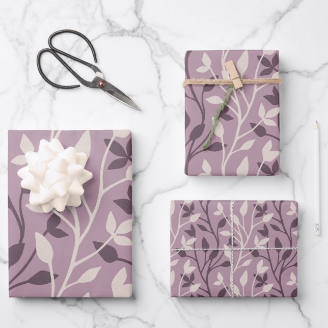 Papier Cadeau Douce feuille de mauve botanique Élégant Chic (Recto)