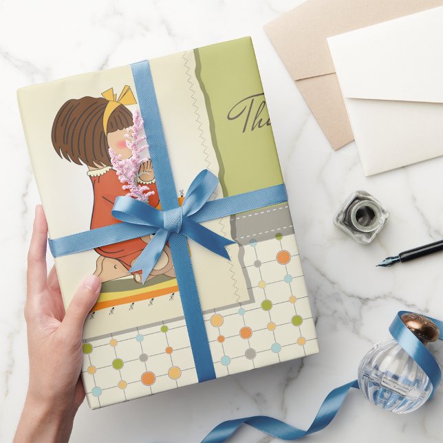 Papier Cadeau Douce Fille Priante Merci Dieu (Créateur téléchargé)