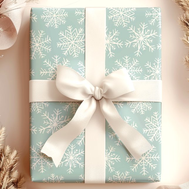 Papier Cadeau Douce Noël Flocon de Neige Bleu Blanc (Créateur téléchargé)