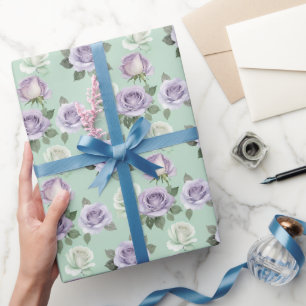 Papier Cadeau Douces Roses Lilas Et Blanches Avec Effets Aquarel