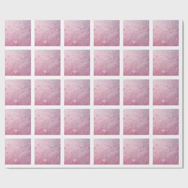 Papier Cadeau Douche de cœur rose (Plat)