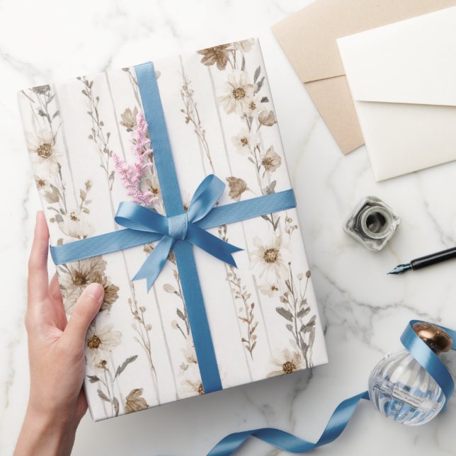 Papier Cadeau Douche de Mariage Fleurie Marron Crème (Cadeaux)