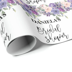 Papier Cadeau Douche nuptiale personnalisée Violet Floral