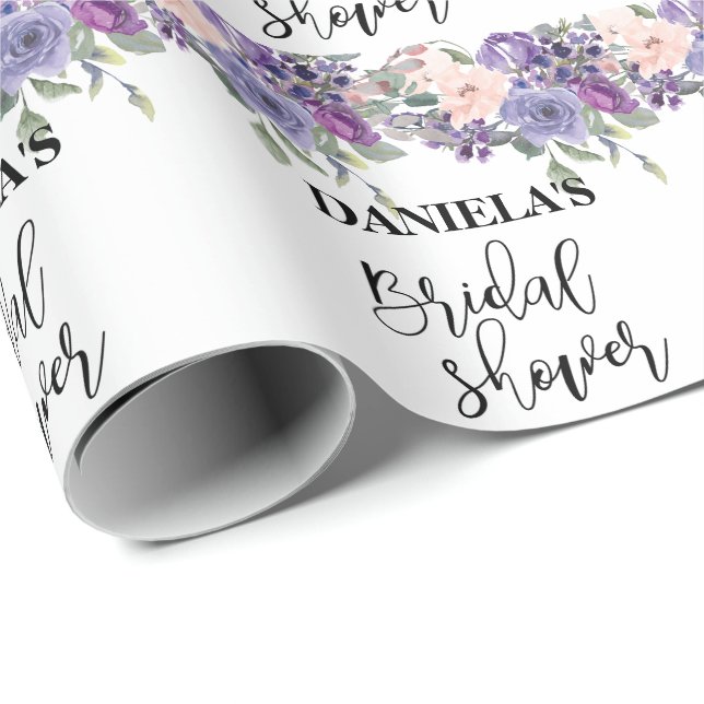 Papier Cadeau Douche nuptiale personnalisée Violet Floral (Coin rond)