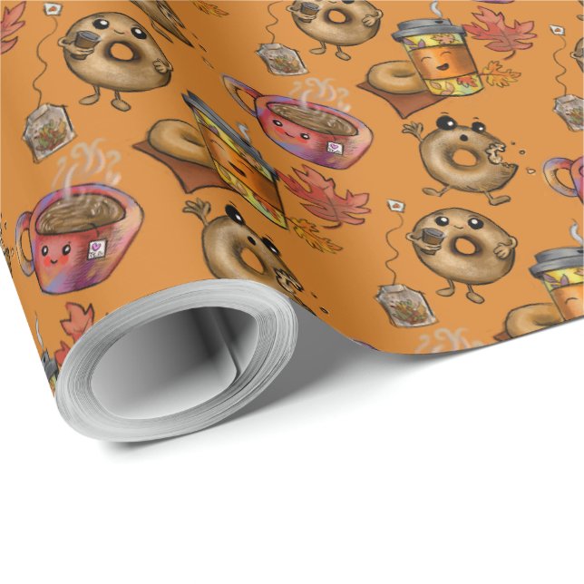Papier Cadeau Doughnut et thé (Coin rond)