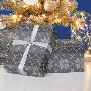 Papier Cadeau Doux de Noël moche Knit scandinave Cosy Grey