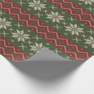 Papier Cadeau Doux de Noël moche Scandinave Knit rouge vert