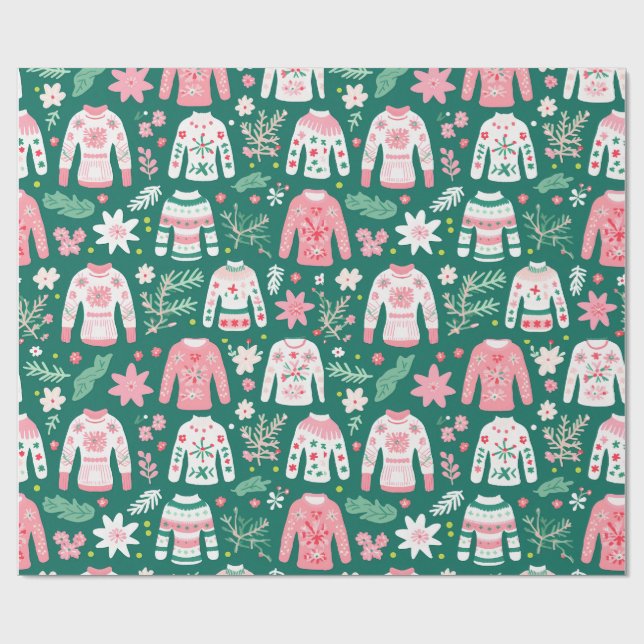 Papier Cadeau Doux doux rétro rose et vert amusant (Plat)
