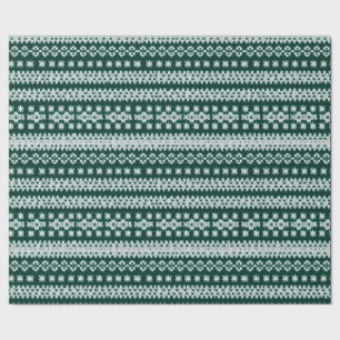 Papier Cadeau Doux moche Vert & Blanc Faux Knitted Snowflakes