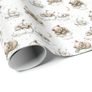 Papier Cadeau Doux oursons endormis sur des nuages duveteux