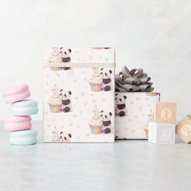 Papier Cadeau Doux Panda Pastel Bébé 3ème Anniversaire (Baby Shower)