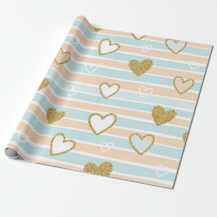Papier Cadeau Doux Pastel Romantique à rayures en forme de cœur