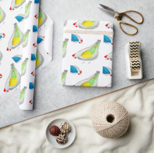 Papier Cadeau Doux poulets aquarelle art