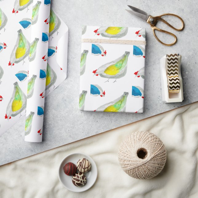 Papier Cadeau Doux poulets aquarelle art (Artisanat)