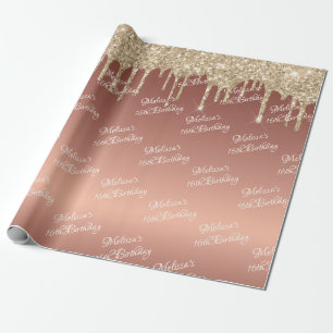 Papier Cadeau Doux Seizième Rose Gold Déchets d'anniversaire