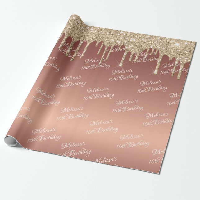 Papier Cadeau Doux Seizième Rose Gold Déchets d'anniversaire (Déroulé)