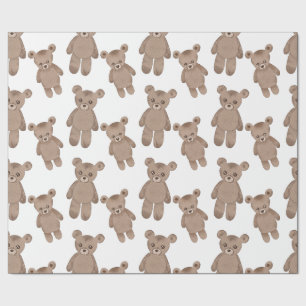 Papier Cadeau Doux Teddy, Ours Brown, Blanc