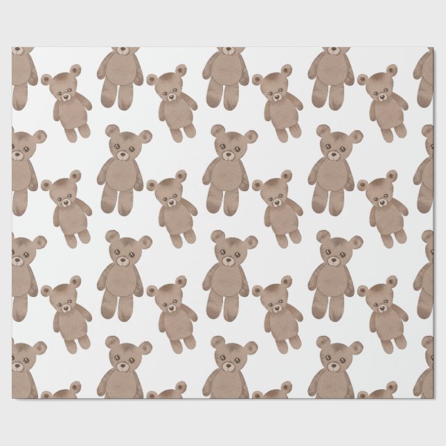 Papier Cadeau Doux Teddy, Ours Brown, Blanc (Couture)