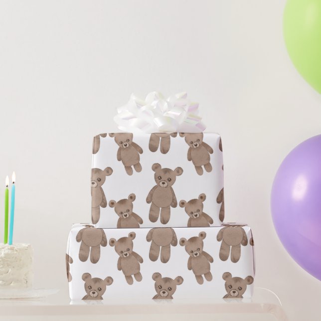 Papier Cadeau Doux Teddy, Ours Brown, Papier blanc (Cadeaux de fête)