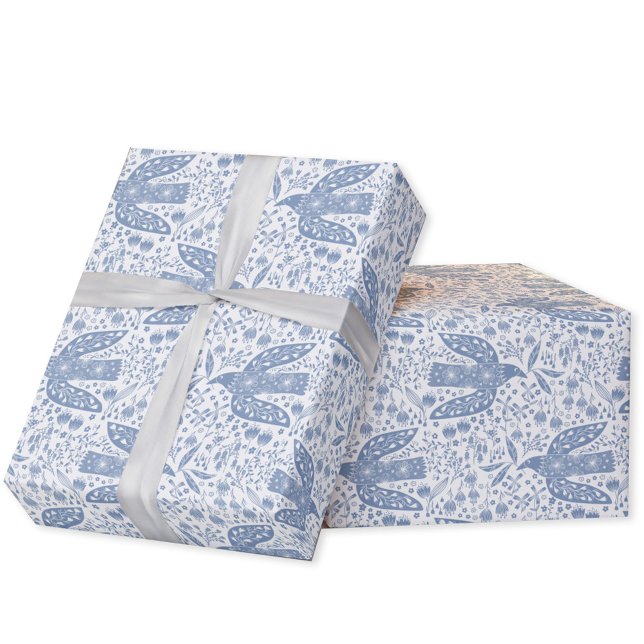 Papier Cadeau Dove Bird Blue (Peace dove blue and white bird  folk art gift wrapping paper roll)