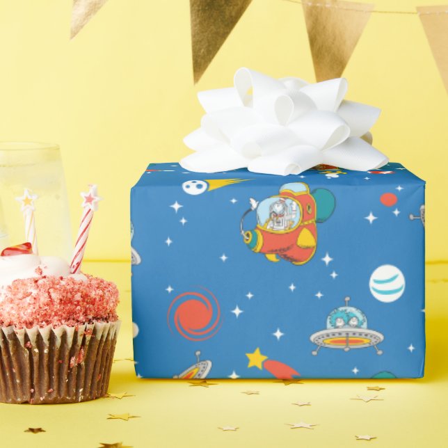 Papier Cadeau Dr Seuss | Chat dans le Motif spatial Casquette (Fête d'anniversaire)