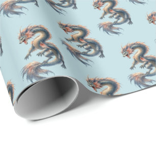Papier Cadeau Dragon Aquatique