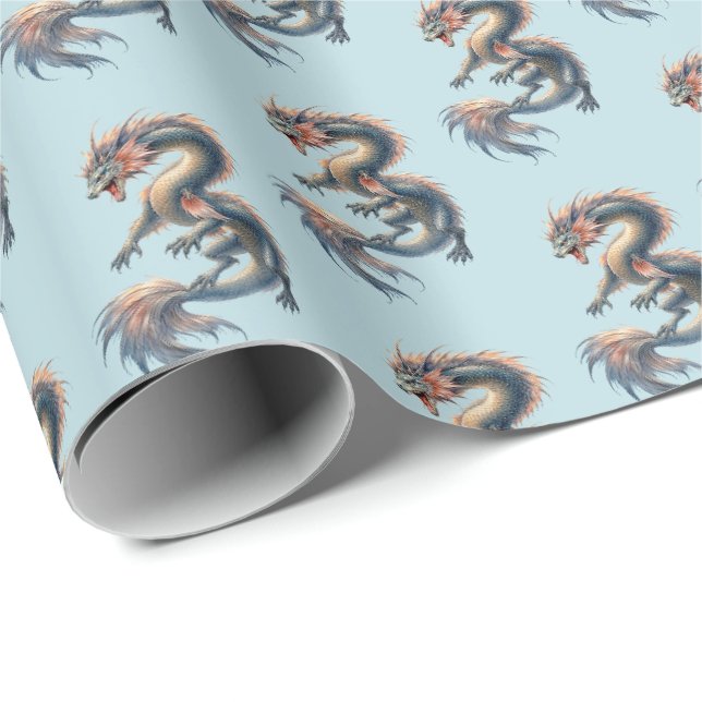 Papier Cadeau Dragon Aquatique (Coin rond)