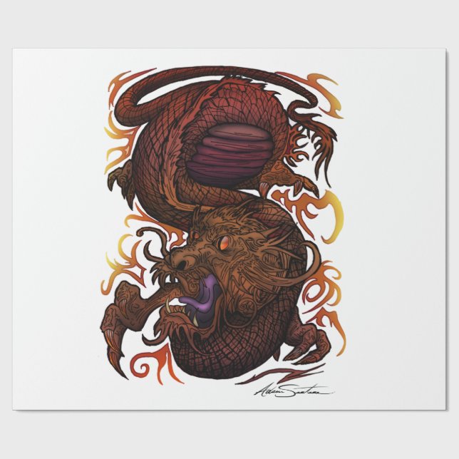 Papier Cadeau Dragon (conception de signature) (Plat)