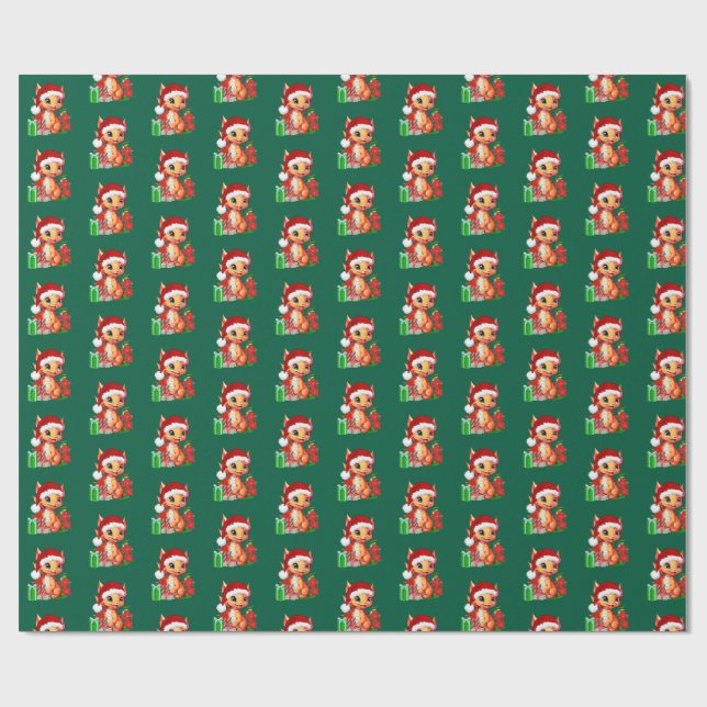 Papier cadeau Dragon de Noël (Plat)